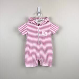 Kissy Kissy Pink Terry Stripe Hooded Beach Cover Up Romper 6-9 Months